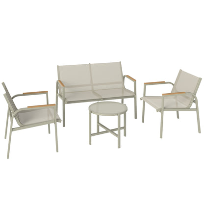 4-Piece Textilene Outdoor Patio Set — 2-Seat Sofa, 2 Armchairs & Tempered Glass Coffee Table, Green