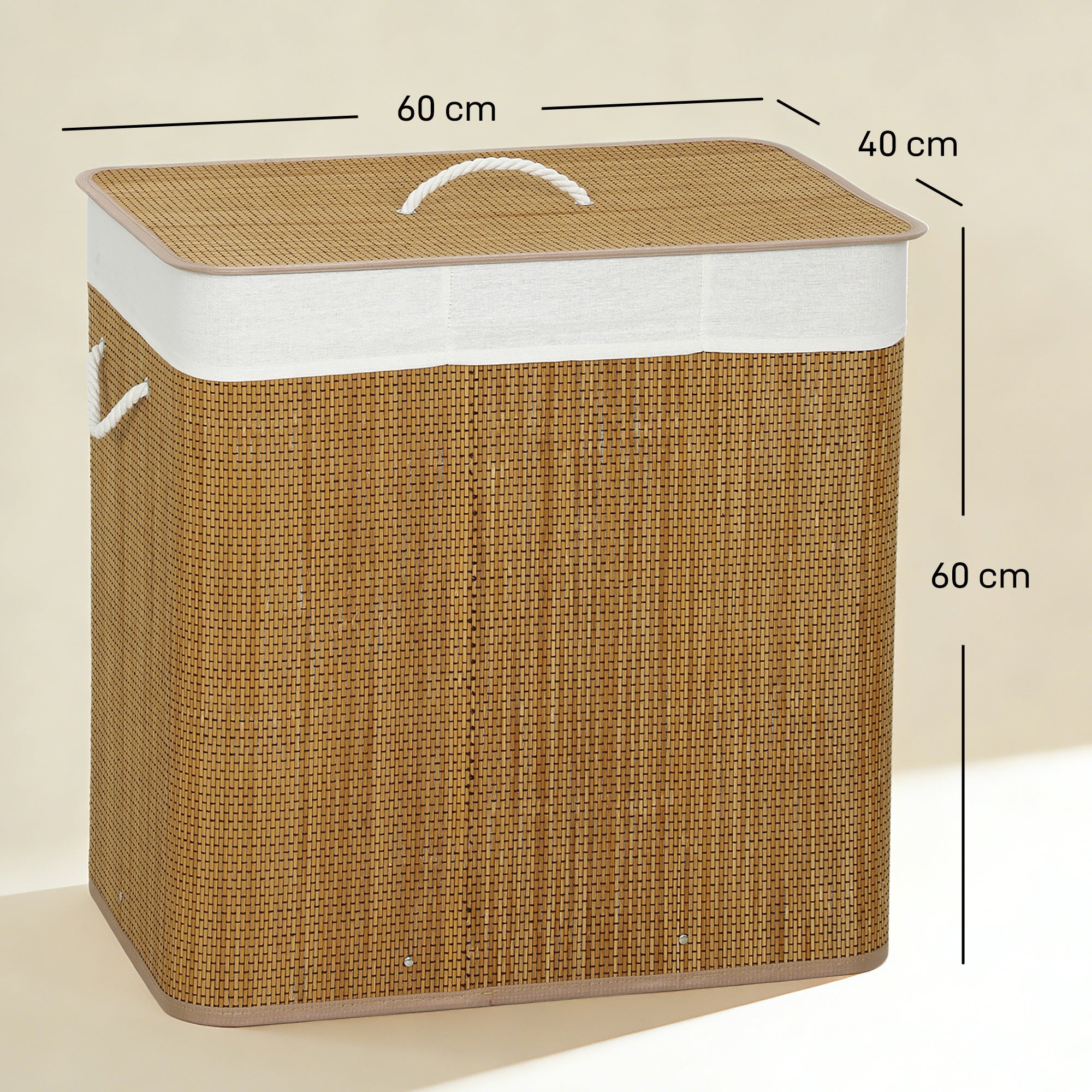 Bamboo Laundry Hamper with Lid, 144L, 3-Compartment Laundry Basket with Removable Washable Liners and Handles, for Laundry Room or Bedroom, 60 x 40 x 60 cm, Brown