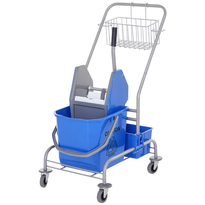 Cleaning Trolley with Mop Wringer, Bucket 25 Liters Mop Bucket with Wringer, Hook for Mop, Household Trolley with 4 Wheels Blue