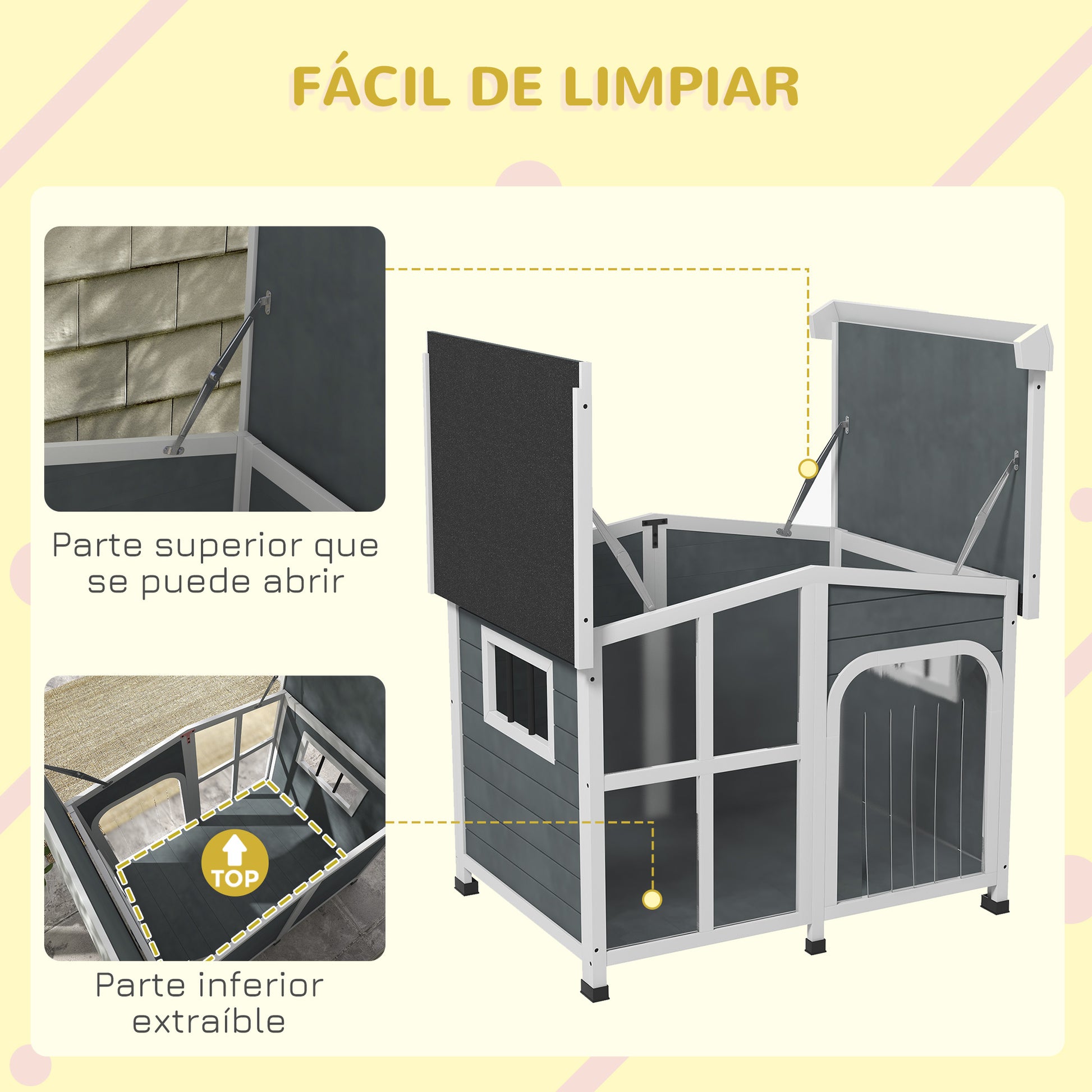 Dog House Small Wooden Dog House with Flip-Top Asphalt Roof Acrylic Front Door with Curtain and Removable Bottom 101x66.5x70.5 cm Dark Gray