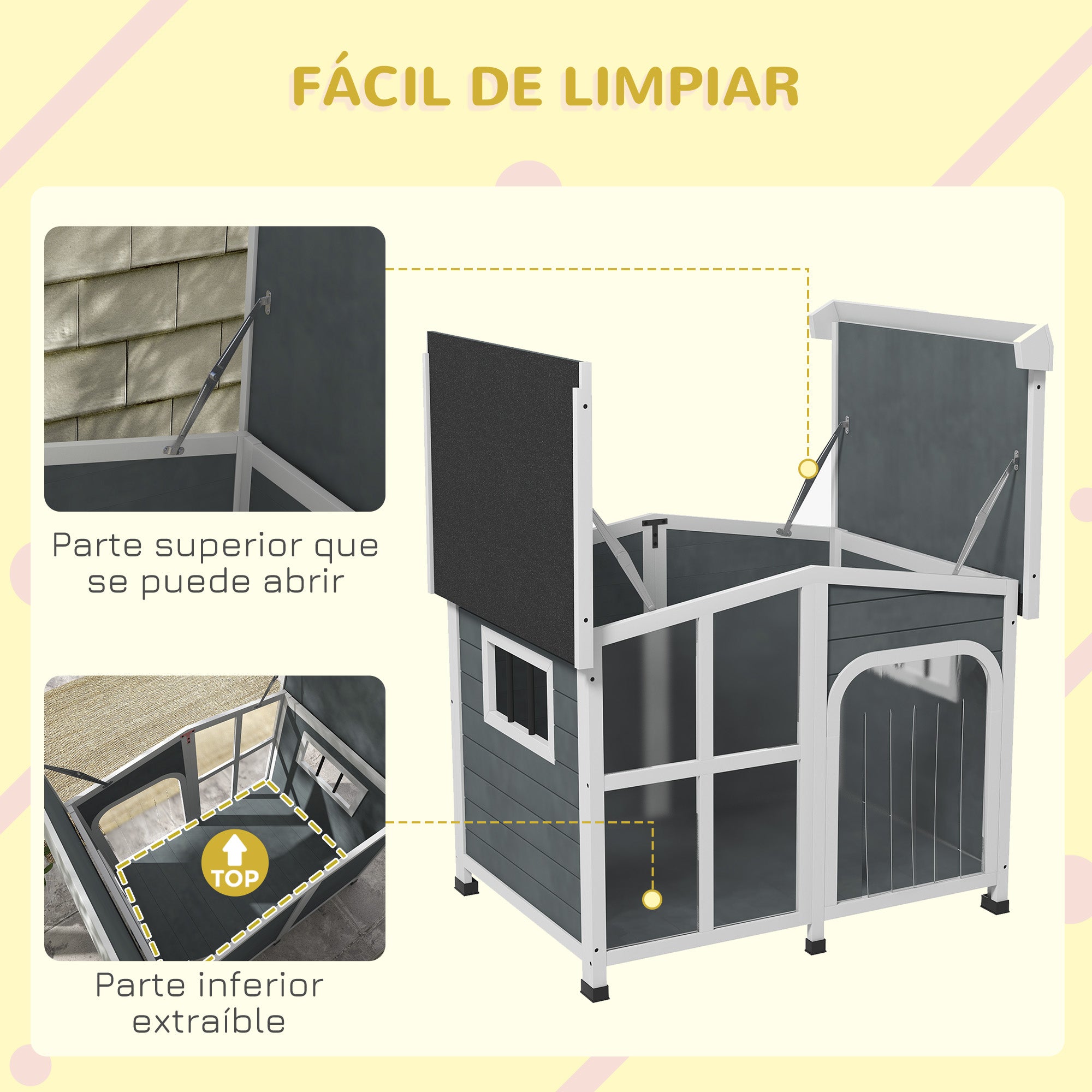 Dog House Small Wooden Dog House with Flip-Top Asphalt Roof Acrylic Front Door with Curtain and Removable Bottom 101x66.5x70.5 cm Dark Gray