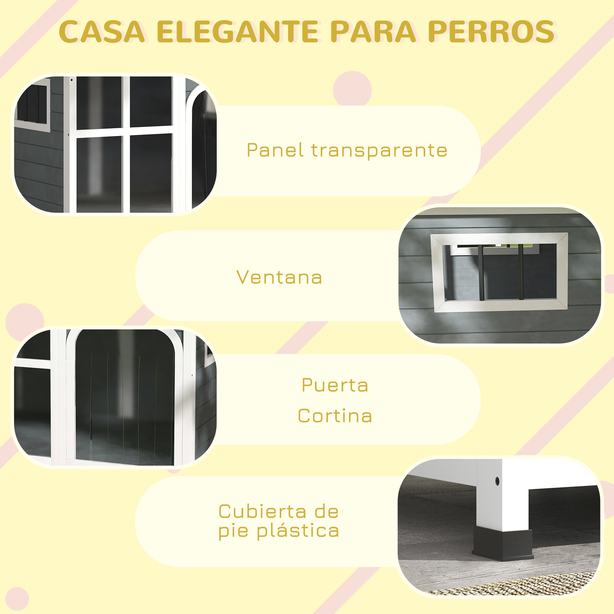Dog House Small Wooden Dog House with Flip-Top Asphalt Roof Acrylic Front Door with Curtain and Removable Bottom 101x66.5x70.5 cm Dark Gray