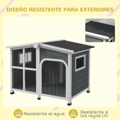 Dog House Small Wooden Dog House with Flip-Top Asphalt Roof Acrylic Front Door with Curtain and Removable Bottom 101x66.5x70.5 cm Dark Gray