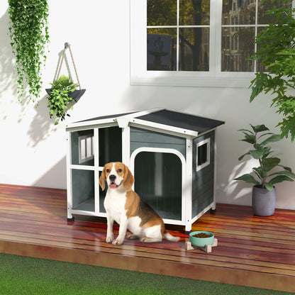 Dog House Small Wooden Dog House with Flip-Top Asphalt Roof Acrylic Front Door with Curtain and Removable Bottom 101x66.5x70.5 cm Dark Gray