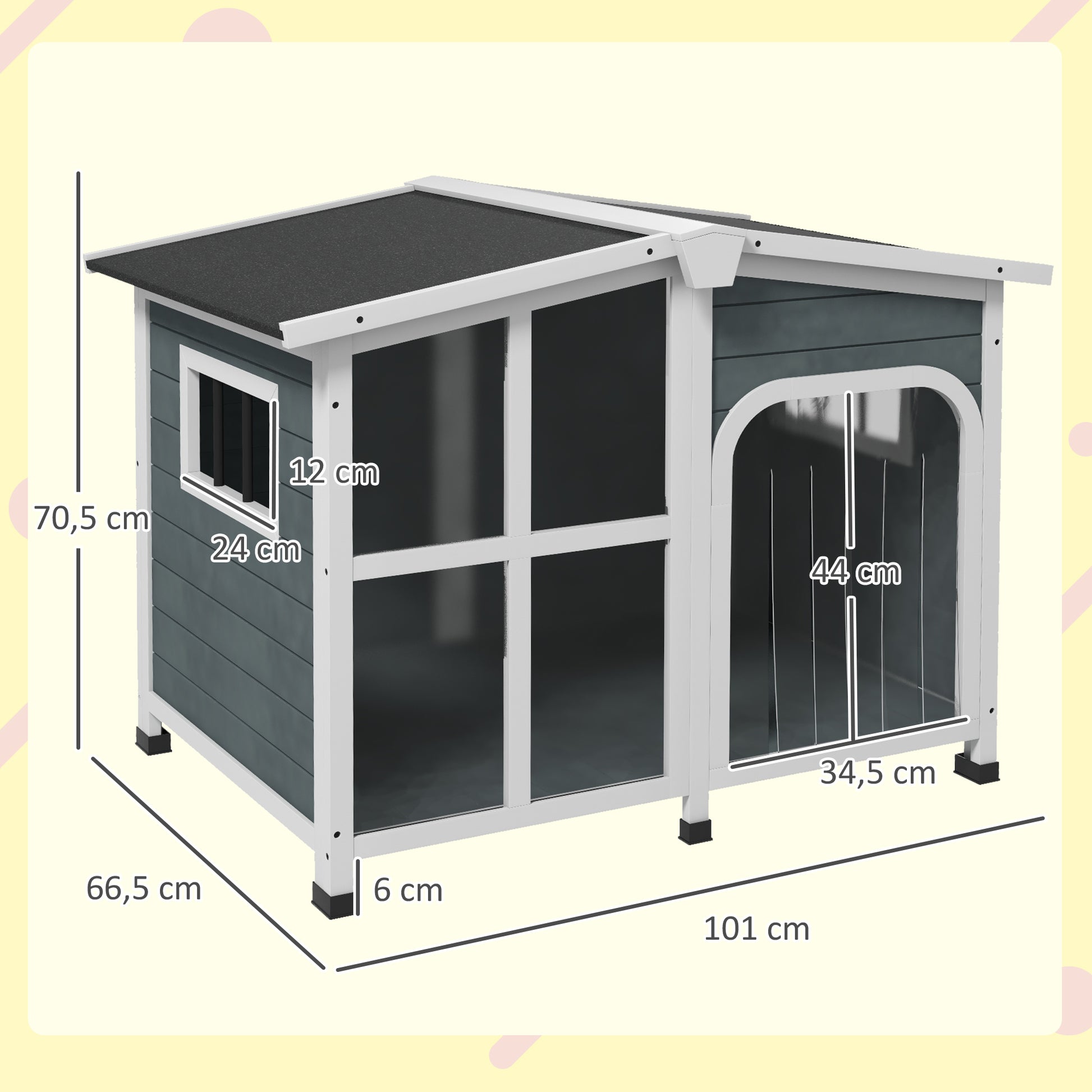 Dog House Small Wooden Dog House with Flip-Top Asphalt Roof Acrylic Front Door with Curtain and Removable Bottom 101x66.5x70.5 cm Dark Gray