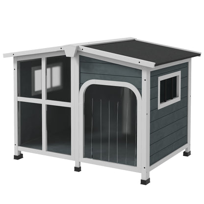 Dog House Small Wooden Dog House with Flip-Top Asphalt Roof Acrylic Front Door with Curtain and Removable Bottom 101x66.5x70.5 cm Dark Gray