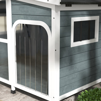 Dog House Small Wooden Dog House with Flip-Top Asphalt Roof Acrylic Front Door with Curtain and Removable Bottom 101x66.5x70.5 cm Dark Gray
