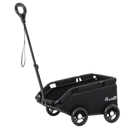Foldable Dog Stroller Pet Stroller Miniature Dog Cart with Adjustable Push Handle Open Design Cushion Storage Bag and Wheels 53x45x28 cm Black