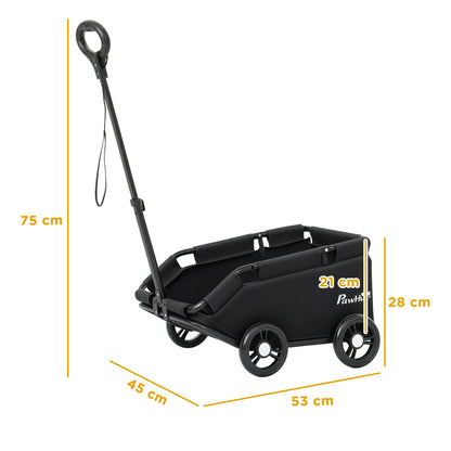 Foldable Dog Stroller Pet Stroller Miniature Dog Cart with Adjustable Push Handle Open Design Cushion Storage Bag and Wheels 53x45x28 cm Black