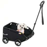 Foldable Dog Stroller Pet Stroller Miniature Dog Cart with Adjustable Push Handle Open Design Cushion Storage Bag and Wheels 53x45x28 cm Black