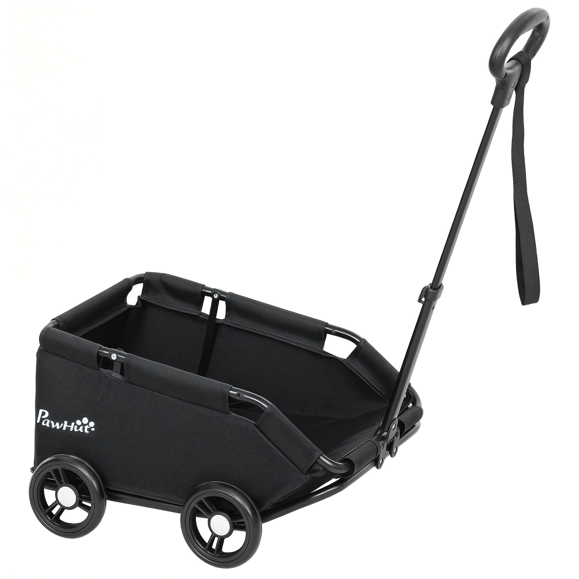 Foldable Dog Stroller Pet Stroller Miniature Dog Cart with Adjustable Push Handle Open Design Cushion Storage Bag and Wheels 53x45x28 cm Black