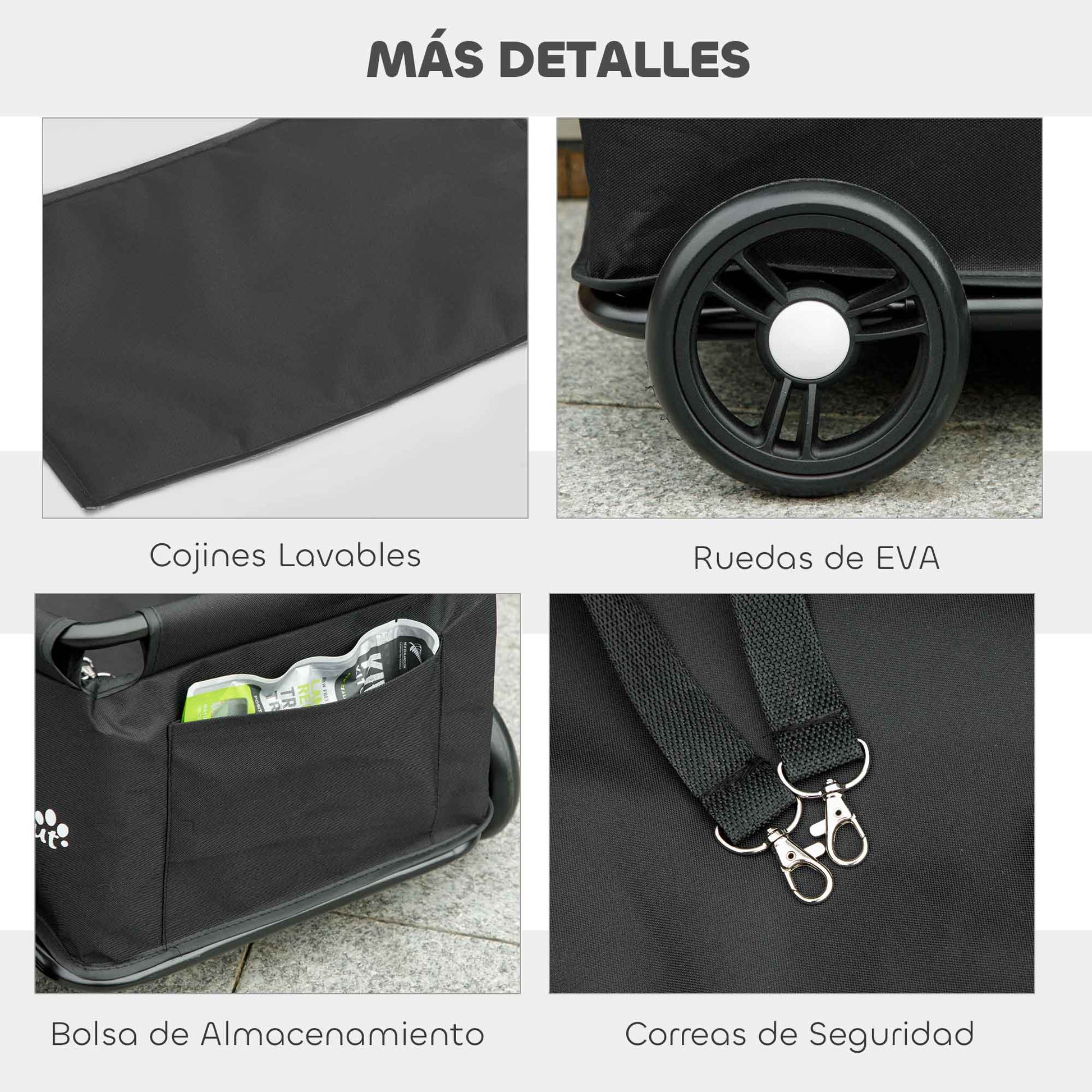 Foldable Dog Stroller Pet Stroller Miniature Dog Cart with Adjustable Push Handle Open Design Cushion Storage Bag and Wheels 53x45x28 cm Black
