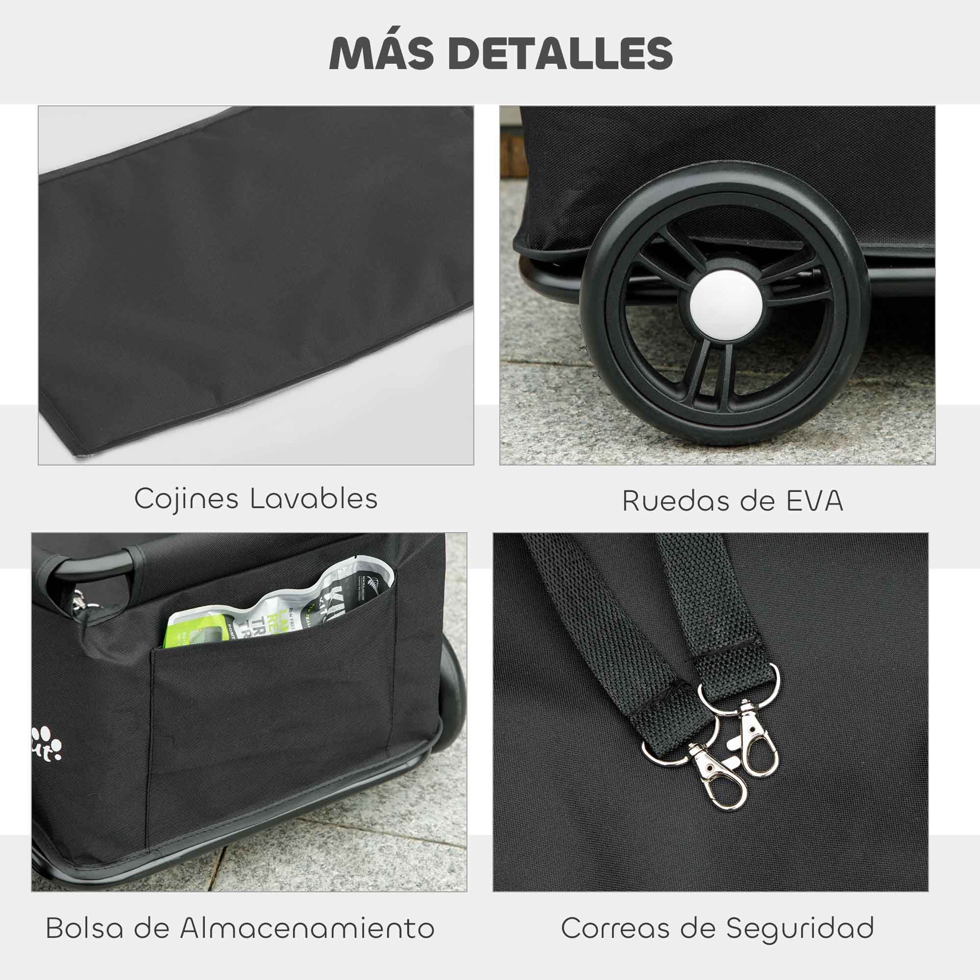 Foldable Dog Stroller Pet Stroller Miniature Dog Cart with Adjustable Push Handle Open Design Cushion Storage Bag and Wheels 53x45x28 cm Black