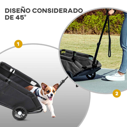 Foldable Dog Stroller Pet Stroller Miniature Dog Cart with Adjustable Push Handle Open Design Cushion Storage Bag and Wheels 53x45x28 cm Black