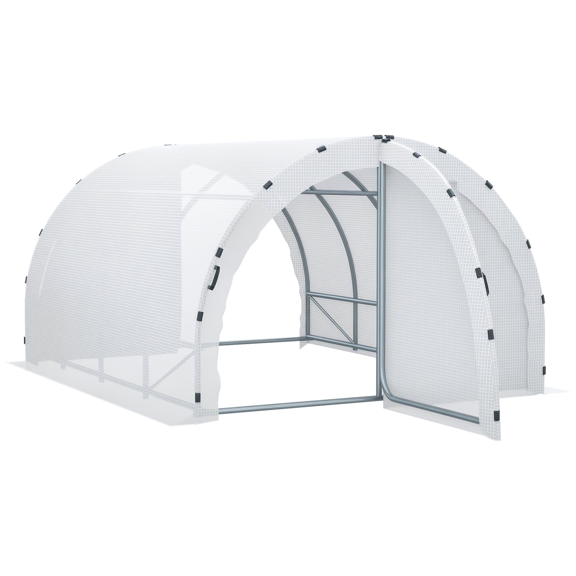 Garden Tunnel Greenhouse Ground Surface 12 sqm 4L x 3W x 2H m Reinforced Tubular Frame 25 mm Double Door with Handles White