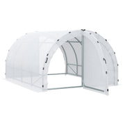 Garden Tunnel Greenhouse Ground Surface 12 sqm 4L x 3W x 2H m Reinforced Tubular Frame 25 mm Double Door with Handles White