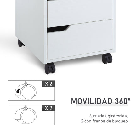 Office Drawer Unit with Wheels Filing Cabinet with 3 Drawers Desk Drawer Unit 15.7x19.7x22.6 inches White