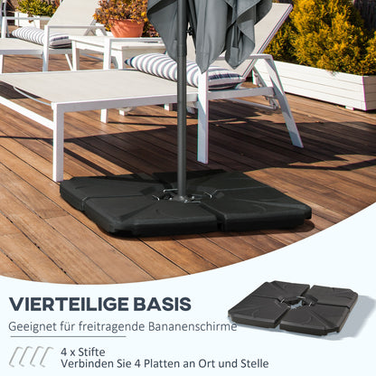 Umbrella Stand 4-piece Umbrella Weight, Umbrella Stand for Cantilever Umbrella, Ground Cross fillable with Sand/Water up to 18/14 kg Cantilever Umbrella Stand Weights Umbrella Base HDPE Black