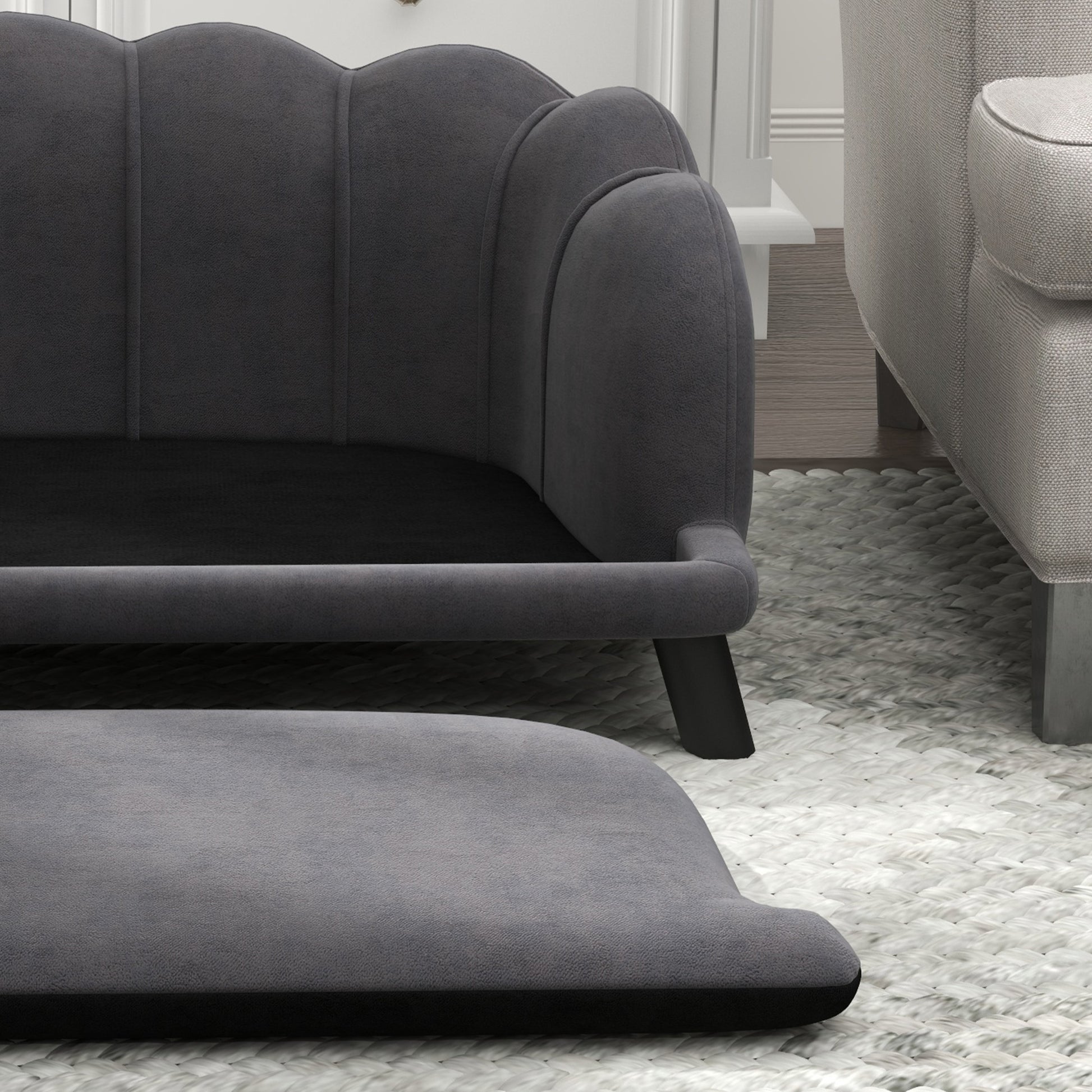 Dog Sofa Dog Couch, Washable Cover, Pet Sofa with Backrest and Wooden Legs, Cat Sofa, for medium-sized dogs under 25 kg, Dark Grey