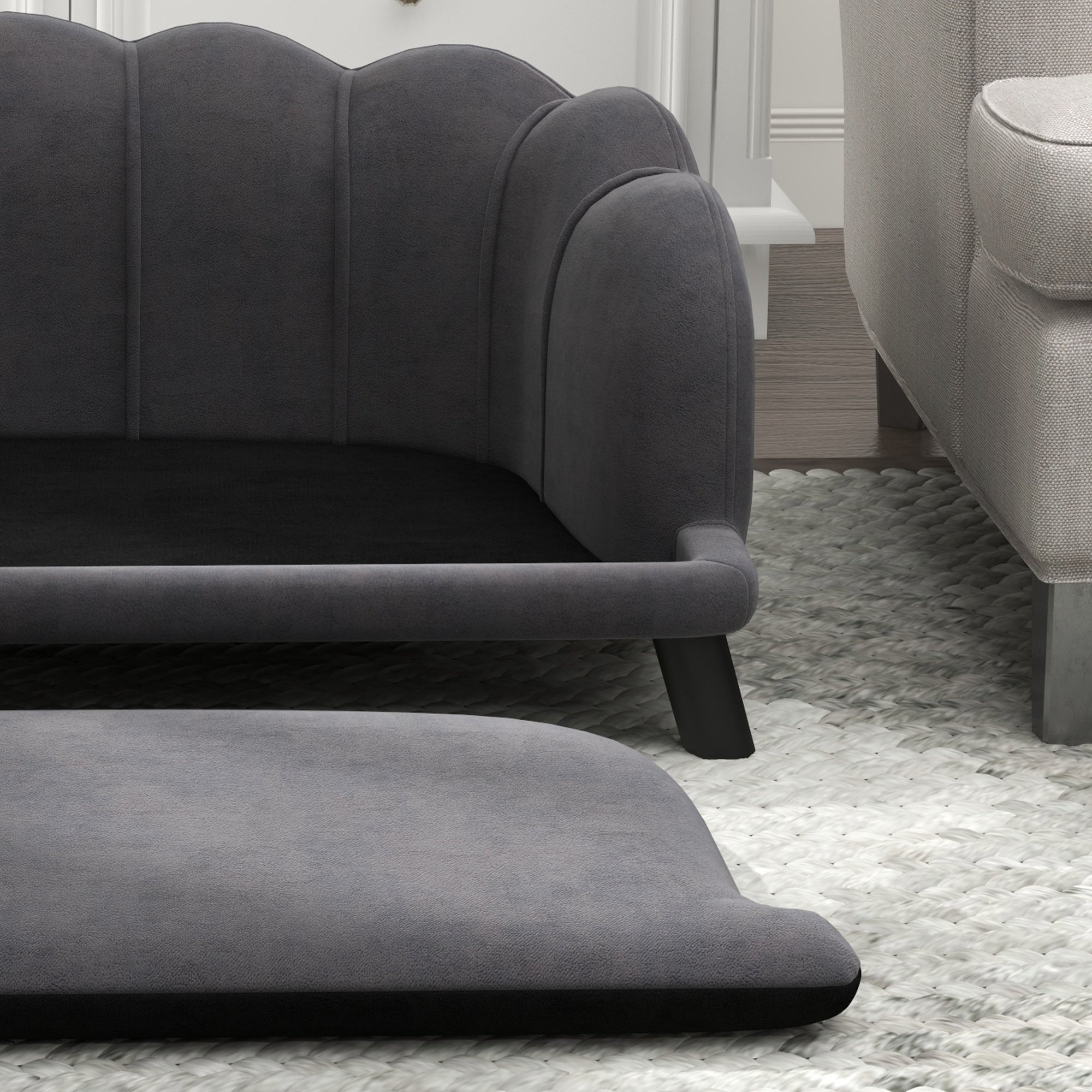 Dog Sofa Dog Couch, Washable Cover, Pet Sofa with Backrest and Wooden Legs, Cat Sofa, for medium-sized dogs under 25 kg, Dark Grey