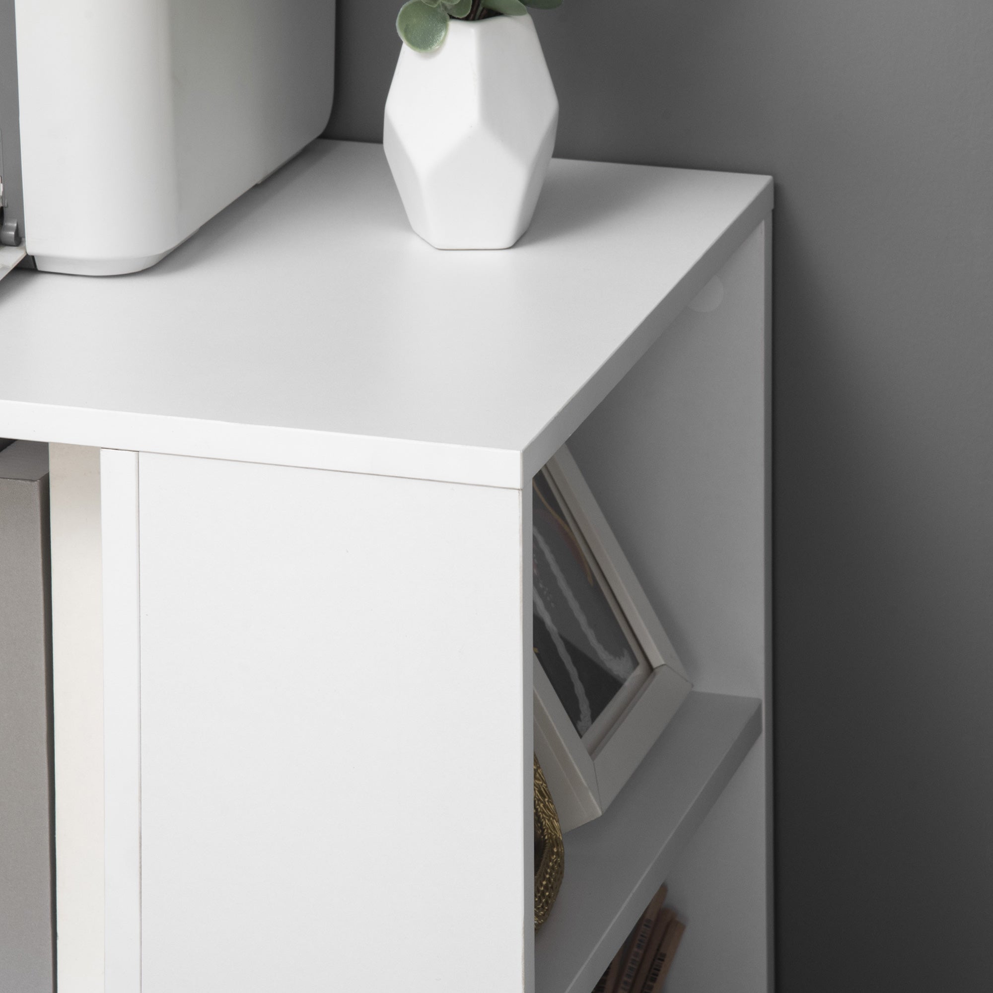 Printer Stand Office Side Cabinet with Wheels with 3 Side Shelves and 2 Brakes Load 30 kg for Bedroom Kitchen Living Room 60x40x75.8 cm White