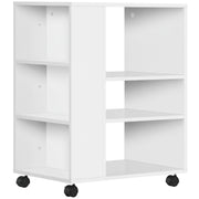 Printer Stand Office Side Cabinet with Wheels with 3 Side Shelves and 2 Brakes Load 30 kg for Bedroom Kitchen Living Room 60x40x75.8 cm White