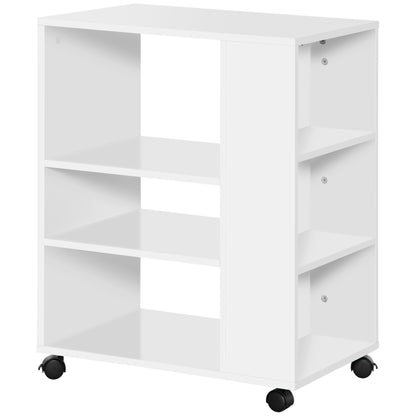 Printer Stand Office Side Cabinet with Wheels with 3 Side Shelves and 2 Brakes Load 30 kg for Bedroom Kitchen Living Room 60x40x75.8 cm White