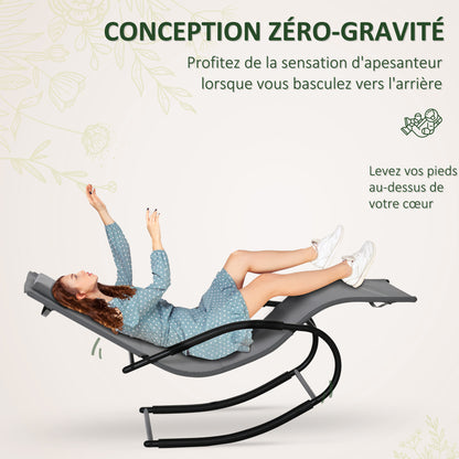 Ergonomic Rocking Chair Lounger with Galvanized Metal Frame Textilene Headrest Armrests 63W x 160D x 88H cm Gray