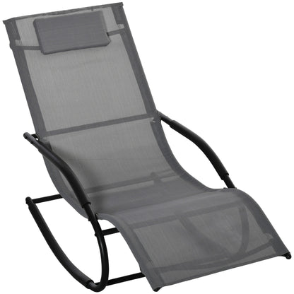 Ergonomic Rocking Chair Lounger with Galvanized Metal Frame Textilene Headrest Armrests 63W x 160D x 88H cm Gray