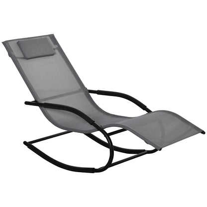 Ergonomic Rocking Chair Lounger with Galvanized Metal Frame Textilene Headrest Armrests 63W x 160D x 88H cm Gray