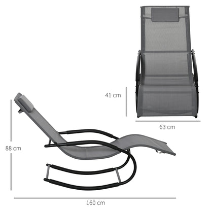 Ergonomic Rocking Chair Lounger with Galvanized Metal Frame Textilene Headrest Armrests 63W x 160D x 88H cm Gray