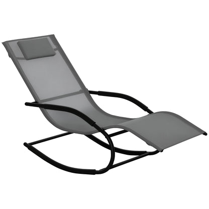 Ergonomic Rocking Chair Lounger with Galvanized Metal Frame Textilene Headrest Armrests 63W x 160D x 88H cm Gray