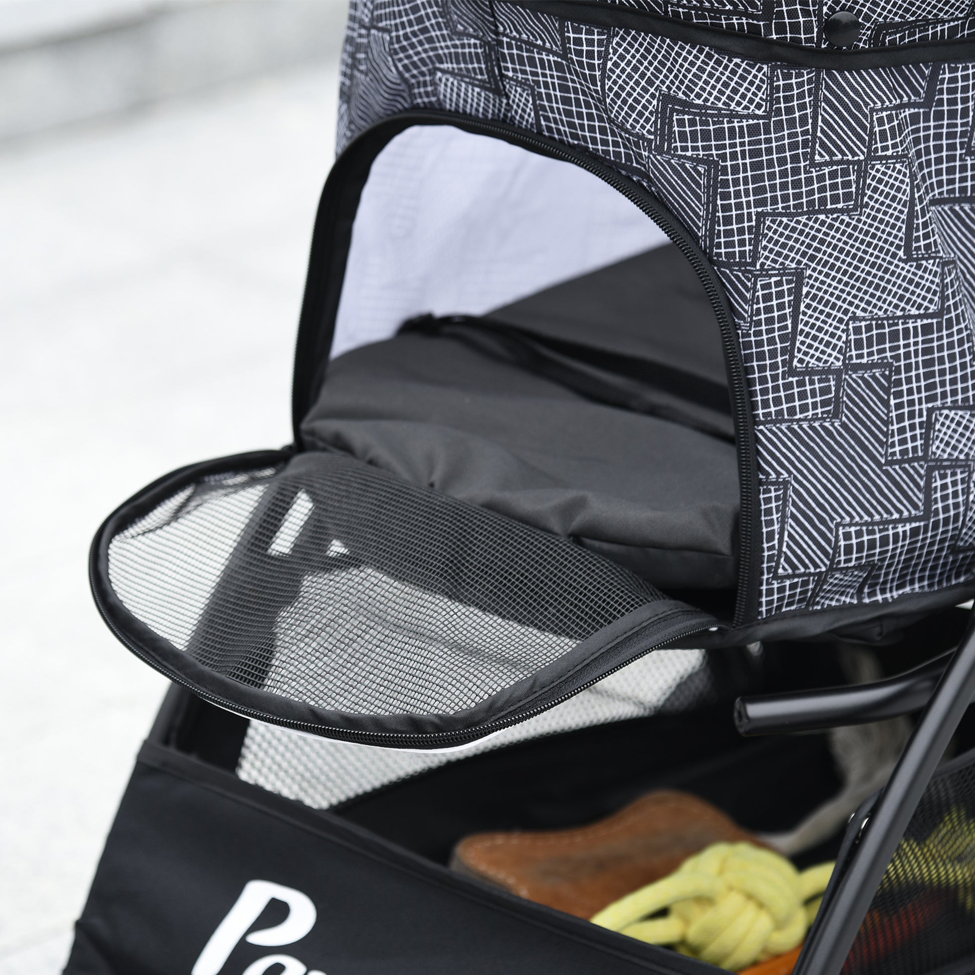 Dog Stroller, Foldable Dog Buggy, Dog Trolley with Cushion, Cat Buggy, Cat Cart with 4 Wheels, Mesh Window, Storage Space for Small Dogs, Cats, 600D Oxford, Black
