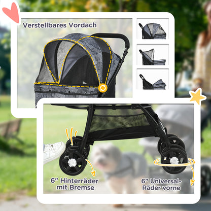 Dog Stroller, Foldable Dog Buggy, Dog Trolley with Cushion, Cat Buggy, Cat Cart with 4 Wheels, Mesh Window, Storage Space for Small Dogs, Cats, 600D Oxford, Black