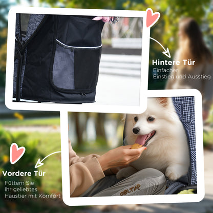 Dog Stroller, Foldable Dog Buggy, Dog Trolley with Cushion, Cat Buggy, Cat Cart with 4 Wheels, Mesh Window, Storage Space for Small Dogs, Cats, 600D Oxford, Black