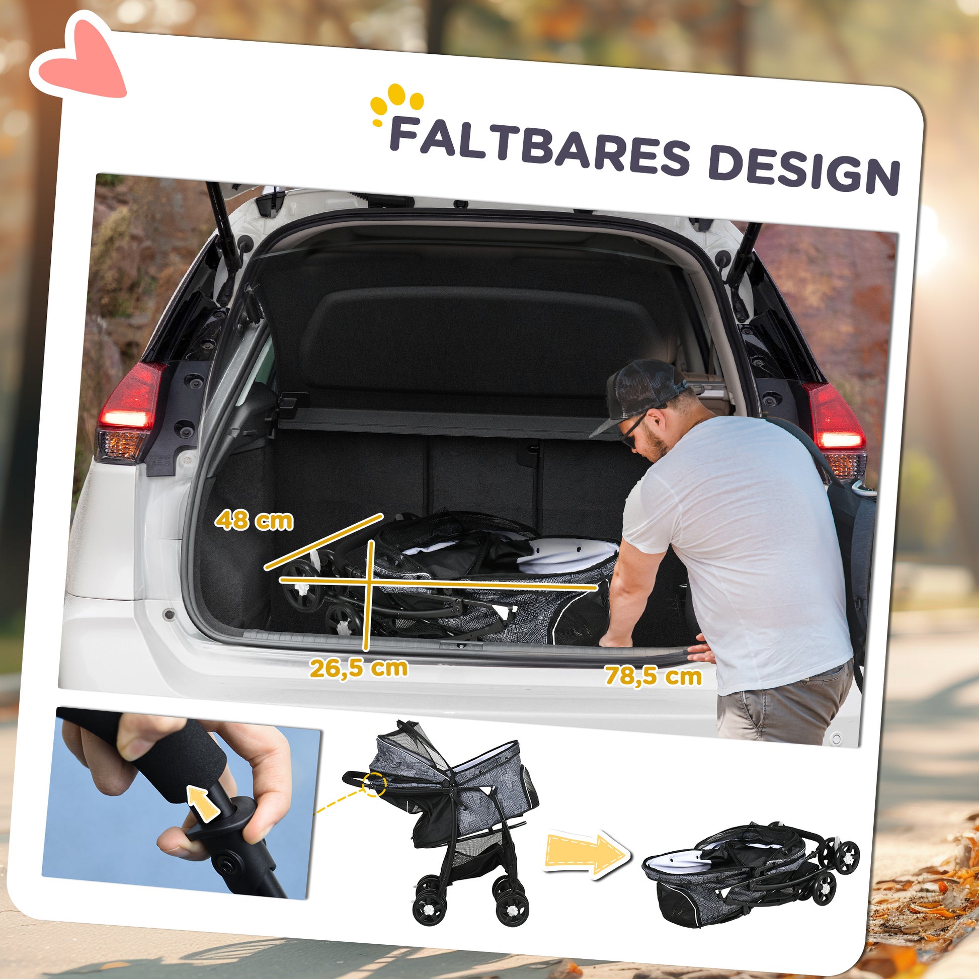 Dog Stroller, Foldable Dog Buggy, Dog Trolley with Cushion, Cat Buggy, Cat Cart with 4 Wheels, Mesh Window, Storage Space for Small Dogs, Cats, 600D Oxford, Black