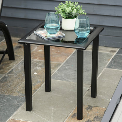 Set of 2 Contemporary Design Sun Loungers Glass Top Coffee Table Epoxy Metal Gray Textilene