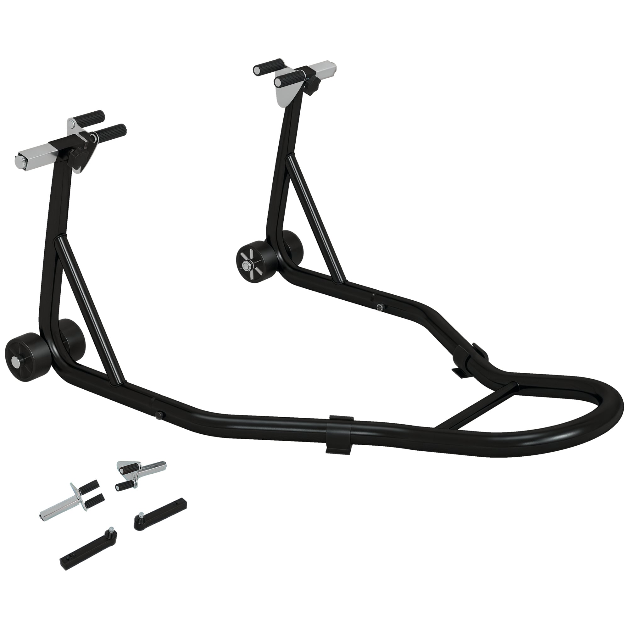 Front Wheel Motorcycle Stand, Motorcycle Lift Stand with U and L-shaped Swingarm, Universal Steel Workshop Lift Stand in Black