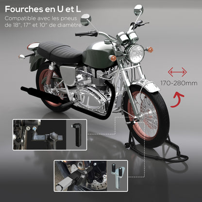 Front Wheel Motorcycle Stand, Motorcycle Lift Stand with U and L-shaped Swingarm, Universal Steel Workshop Lift Stand in Black