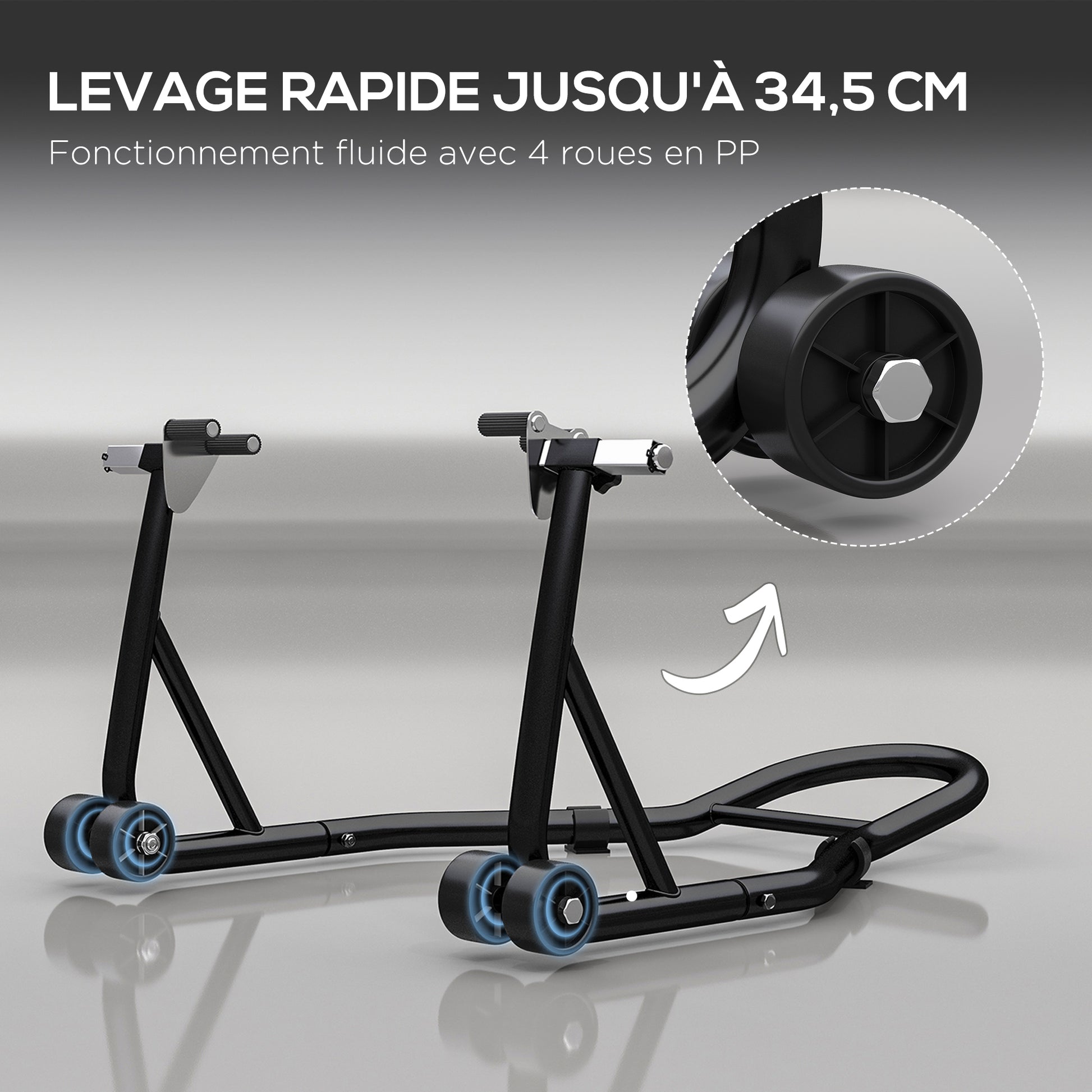 Front Wheel Motorcycle Stand, Motorcycle Lift Stand with U and L-shaped Swingarm, Universal Steel Workshop Lift Stand in Black