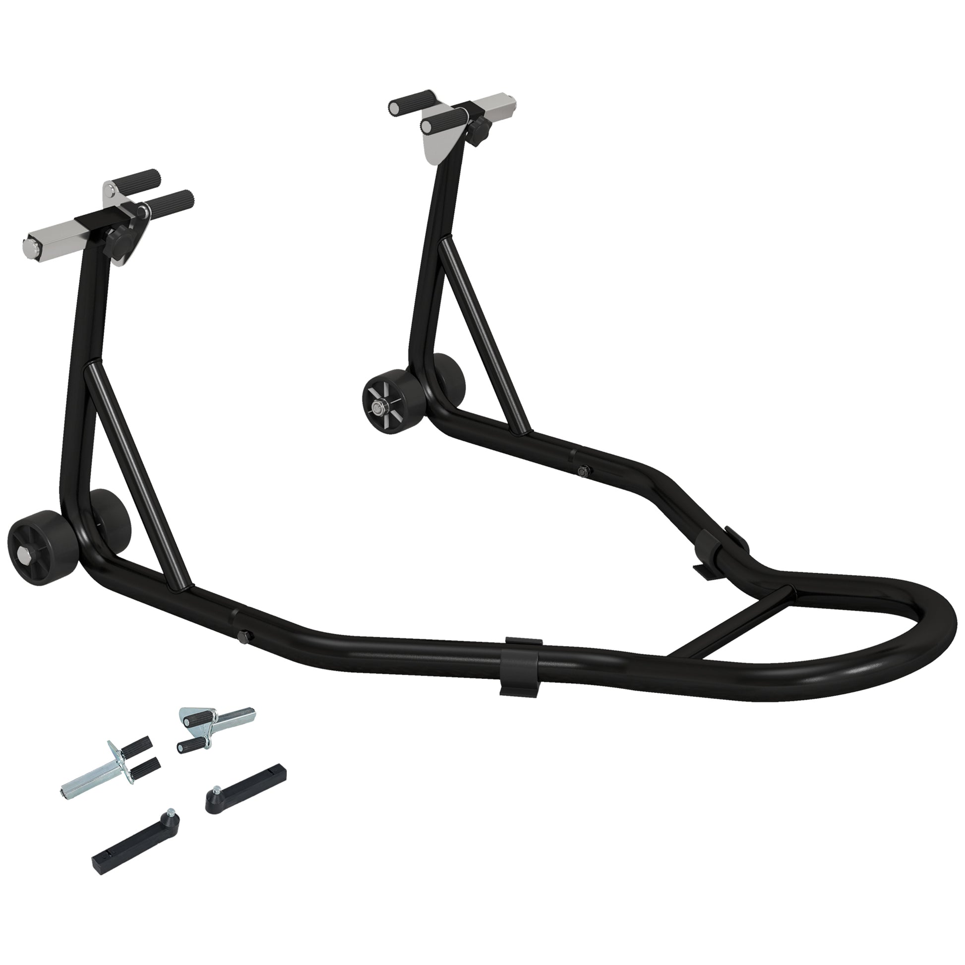 Front Wheel Motorcycle Stand, Motorcycle Lift Stand with U and L-shaped Swingarm, Universal Steel Workshop Lift Stand in Black