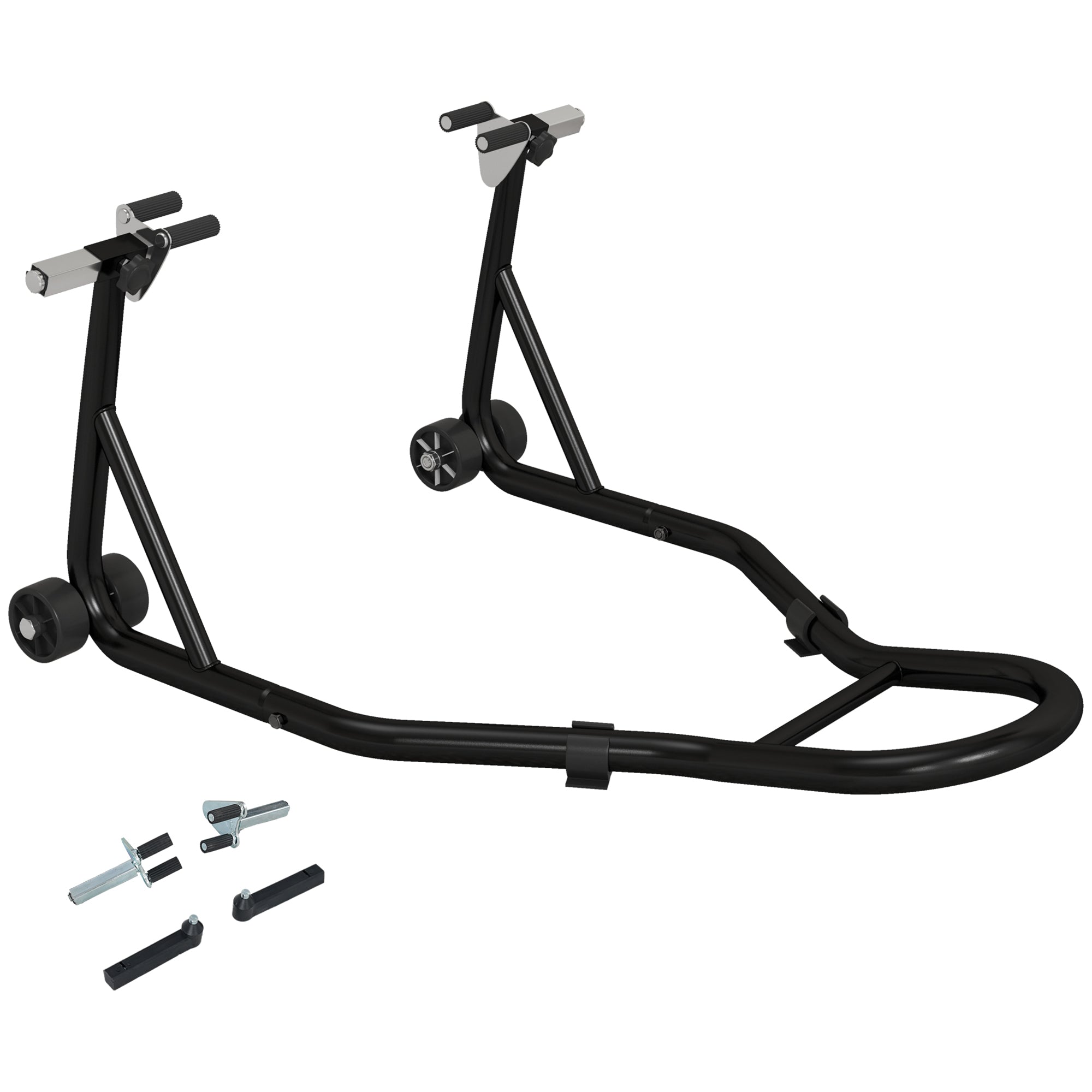 Front Wheel Motorcycle Stand, Motorcycle Lift Stand with U and L-shaped Swingarm, Universal Steel Workshop Lift Stand in Black