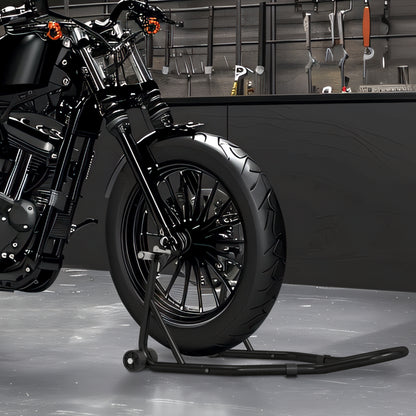 Front Wheel Motorcycle Stand, Motorcycle Lift Stand with U and L-shaped Swingarm, Universal Steel Workshop Lift Stand in Black