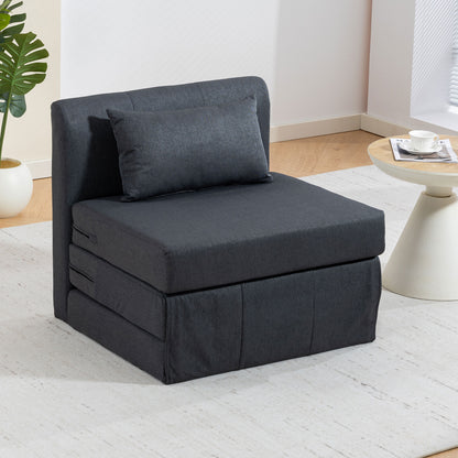 2-in-1 Folding Floor Sofa Bed — Linen-Look Padded Guest Chair Converts to Single Bed, Dark Gray (31.5 x 29.5 x 29.1 in)