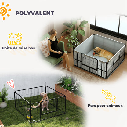 Dog Whelping Pen, Dog Whelping Box with Lockable Door, Oxford 600D Fabric, Washable Pad, Dog Enclosure, Steel, 122 x 122 x 60 cm, Black