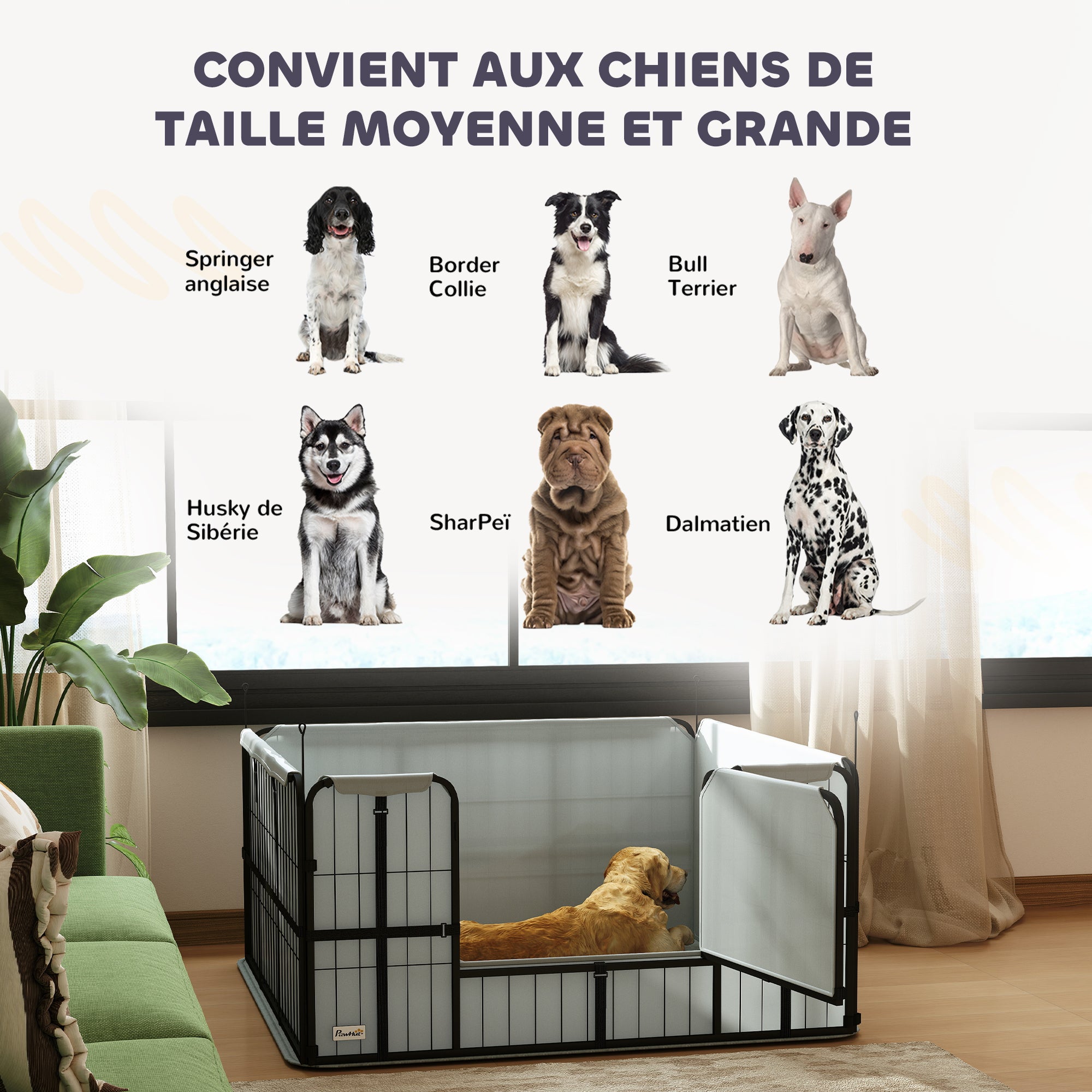 Dog Whelping Pen, Dog Whelping Box with Lockable Door, Oxford 600D Fabric, Washable Pad, Dog Enclosure, Steel, 122 x 122 x 60 cm, Black