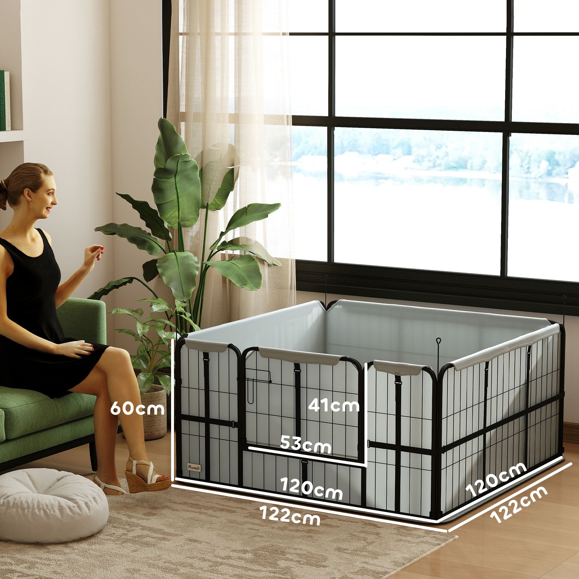 Dog Whelping Pen, Dog Whelping Box with Lockable Door, Oxford 600D Fabric, Washable Pad, Dog Enclosure, Steel, 122 x 122 x 60 cm, Black