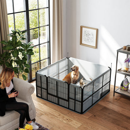 Dog Whelping Pen, Dog Whelping Box with Lockable Door, Oxford 600D Fabric, Washable Pad, Dog Enclosure, Steel, 122 x 122 x 60 cm, Black