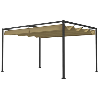 Pergola 4x3m Garden Pavilion, Steel Terrace Canopy, Garden Pavilion with Adjustable Roof, Freestanding, Sun Protection for Terrace and Garden, Khaki
