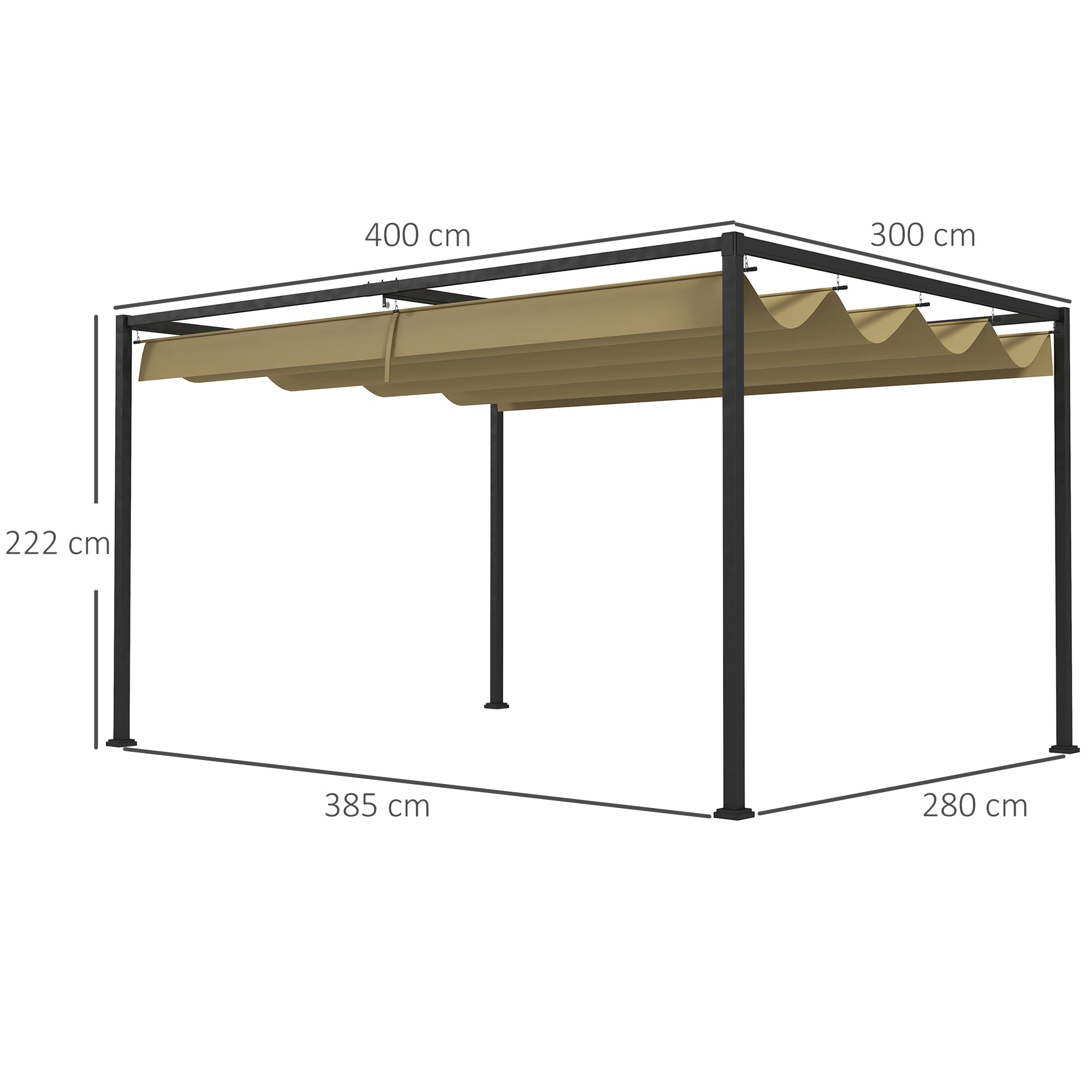 Pergola 4x3m Garden Pavilion, Steel Terrace Canopy, Garden Pavilion with Adjustable Roof, Freestanding, Sun Protection for Terrace and Garden, Khaki